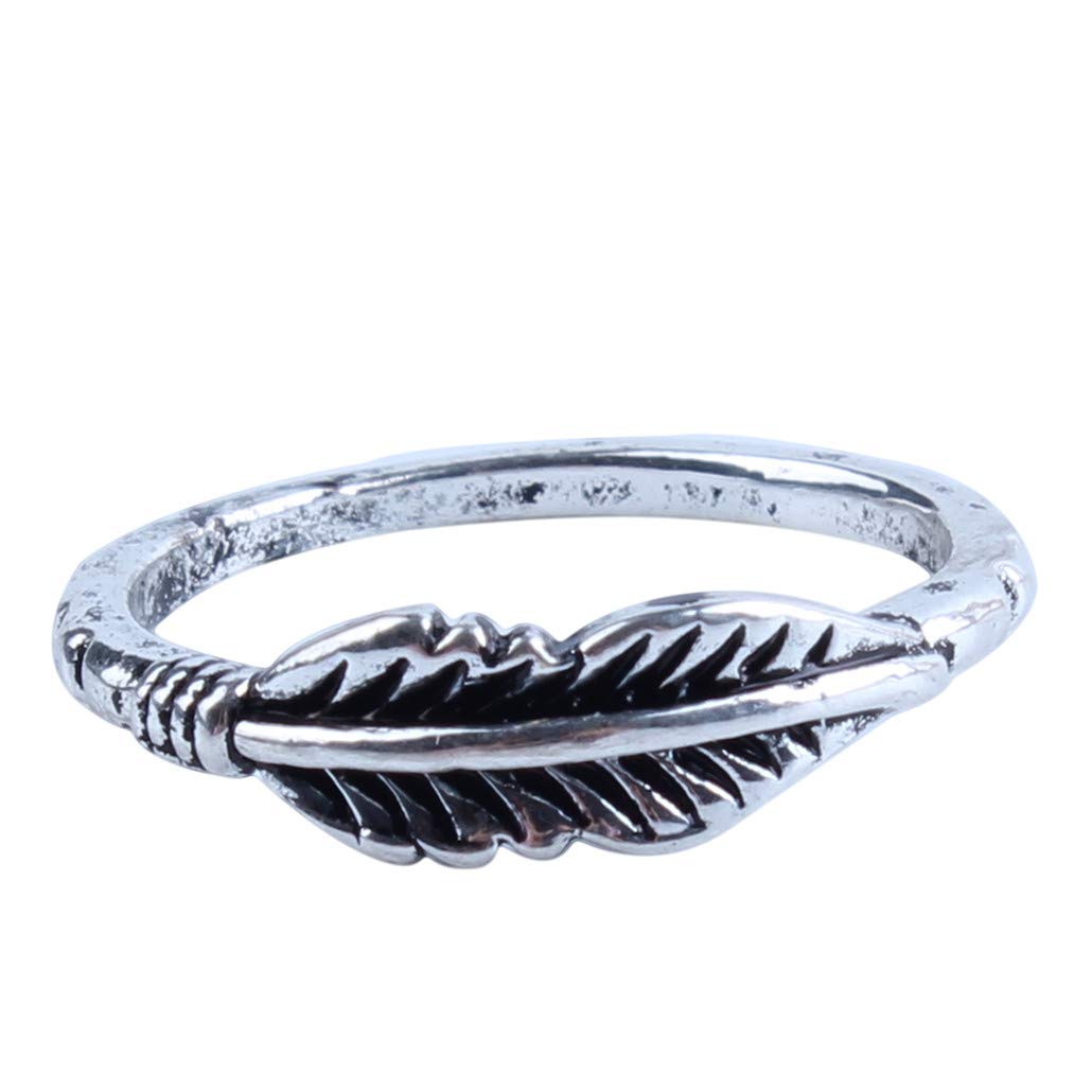 HAOWANG Simple Ring Women Solid Feather Ring Wedding Jewelry Charm Silver Size 8