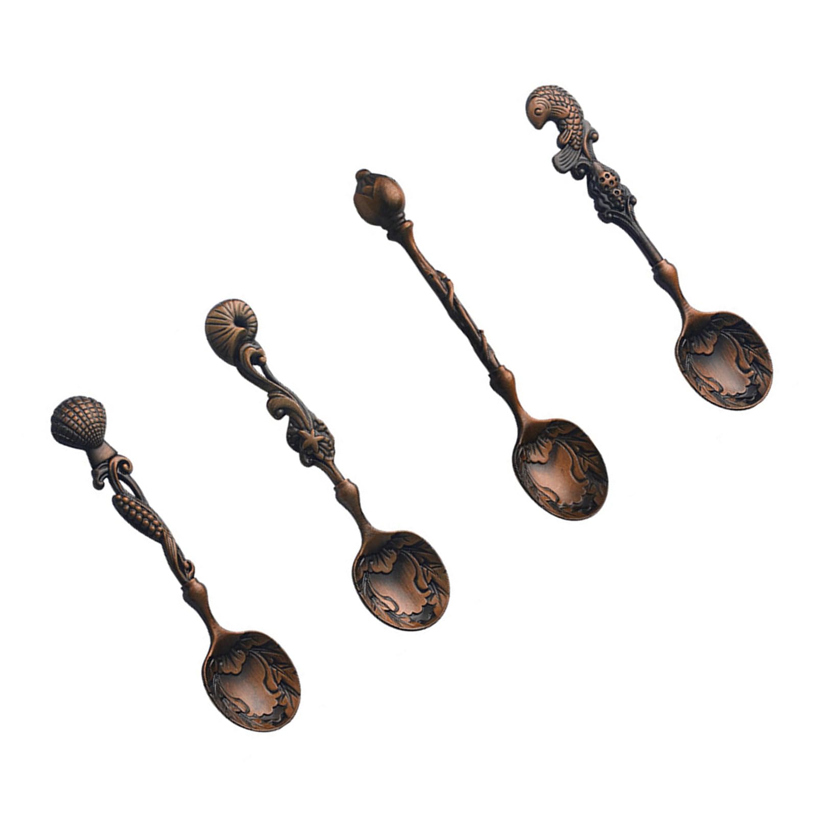 LUCKGONI 4Pcs Antique Dessert Spoon Creative Handle Teas Coffee Stirring Spoons Oceans Theme Teaspoon for Dessert Milkshakes Sala