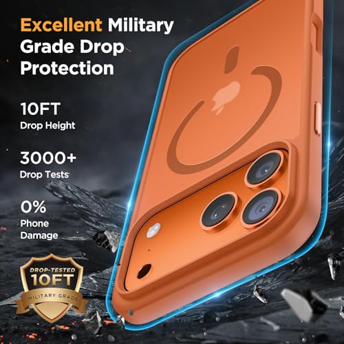 Image of Miracase Magnetic for iPhone 17 Pro Max Case with Screen Protector [Compatible with MagSafe] Slim Thin Phone Case Military-Grade Protected for 17 ProMax Cover Bumper 6.9 inch, Orange