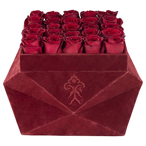 Premium Roses| Real Roses That Last 365 Days | Real Flowers| Roses in a Box (Burgundy Box, Large)