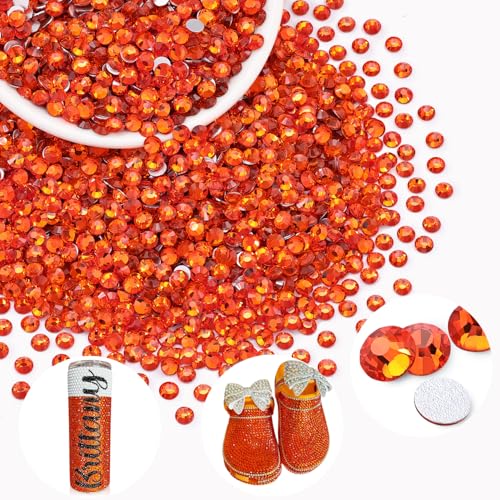 Image of 2000PCS SS16 /4mm Crystal Glass Rhinestones for Bedazzling (Orange /Hyacinth) | Flatback Rhinestones for Crafting DIY Nail Art Makeup Decoration, Gems Diomand Charms for Tumbler Shoes Clothing Mug