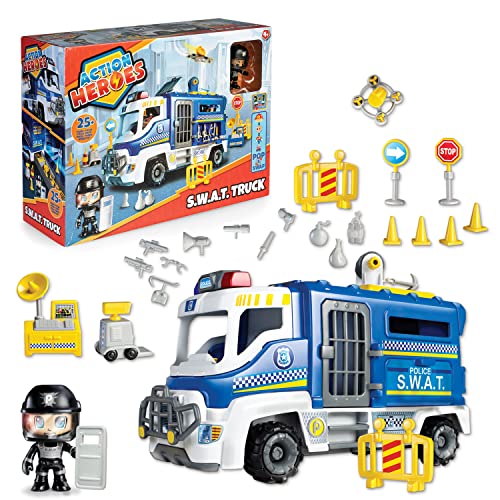 Action Heroes Pinypon S.W.A.T. Truck, camión de policía, con Muchos Accesorios, 1 Personaje, para niños y niñas a Partir de 4 años, Famosa ACN06010, Multicolor