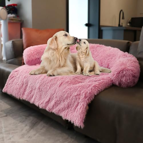 Image of Luxurious Calming Dogs /Cats Bed Mats, Dog Pad Washable Removable Couch Cover, Plush Long Fur Mat for Pets, Waterproof Lining, Perfect for Small, Medium and Large Dogs and Cats (Pink, 41 inchx37 inch)