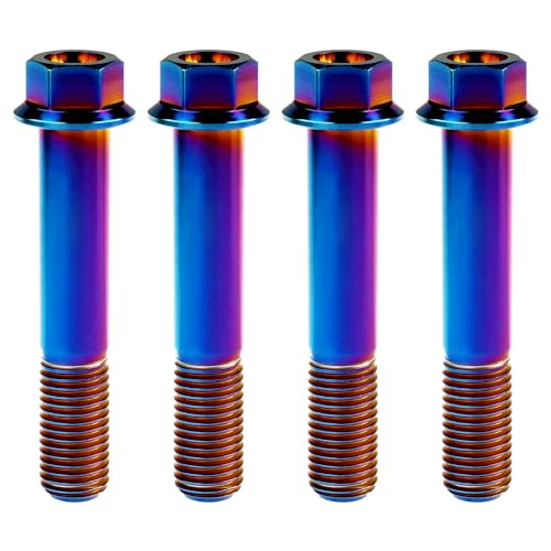 Image of Titanium Bolt M12 30 35 40 45 50 55 60 65 70 75 80 85 90mm Hex Small Flange Head for Motorcycle Car Modification Pack of 4 (M12x65mm Pitch 1.25, Burnt Blue)