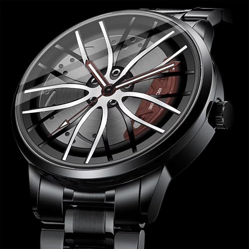 Image of GOLDENIZE FASHION Branded Men's Sport Quartz Watch Car Wheel Dial Rotating Casual Fashion Stainless Steel Alloy Men Multicolour Luxury Watches Wheel Dial Men's Metal Watch Gift Creative Watch
