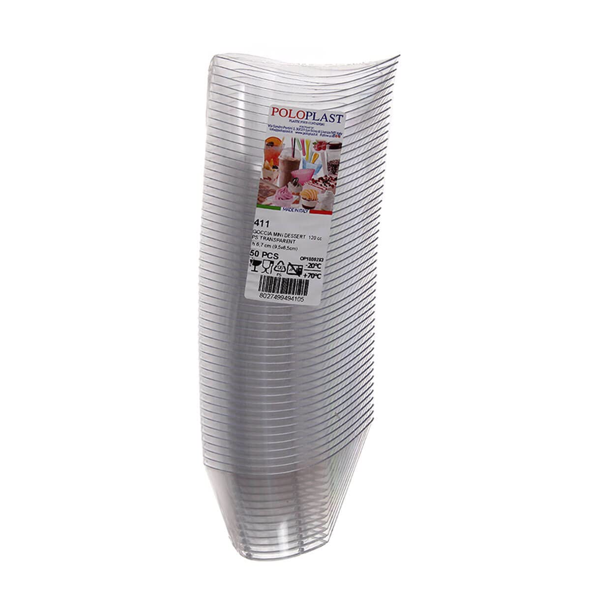 PZ 100 COPPETTA 120 CC FORMA A GOCCIA MONOPORZIONI DESSERT DOLCI MOUSSE SEMIFREDDI TRASPARENTE ALTI 5,8 CM