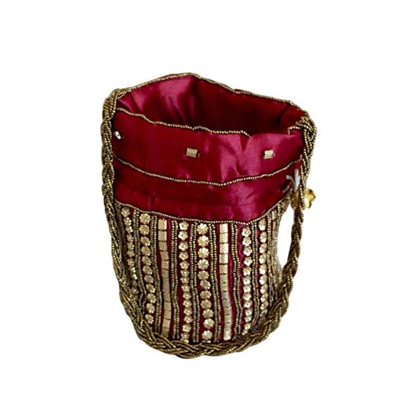 Marron Beaded fabric wedding potli for ladies for women handbags traditional Indian Wristlet with Drawstring Ethnic Embroidery Women Fashion Potli - Image 3