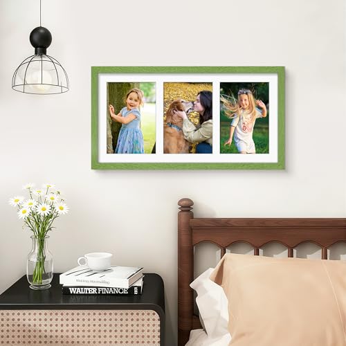 Image of DUENPY 8x16 Collage Picture Frame 5x7 Collage Picture Frame Displays Three 5x7 inch Photos or 8x16 (Without Mat) for Available Horizontal Wall Mounting Display and Vertical Green