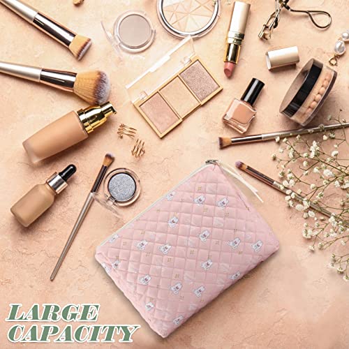Sweetude 6 Pcs Quilted Makeup Bag Cotton Cosmetic Bag Cute Flower Aesthetic Large Floral Makeup Pouch Coquette Travel Toiletry Kawaii Stuff supplies for Women Girls4