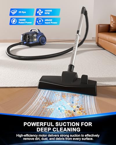 Image of Bagless Canister Vacuum Cleaner,1600W Powerful High-Suction Bagless Canister Vac with 4.5QT Dust Cup,Pop-N-Go Brush,HEPA Filter,Dual Motors&4 Cleaning Tools,Perfect for Low-Pile Carpets&Hard Floors
