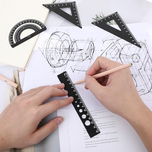 Metal Protractor Set Triangular Geometry Set Aluminum Alloy Math Ruler Tool 4pcs Protractor Drafting Ruler Geometric Protractor Measuring Tool for Student School Home Office Draftsman Engineers - Image 4