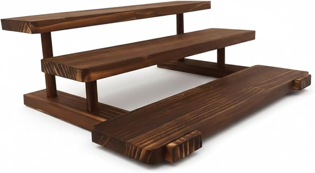 3-tier Wooden Cologne Organizer for Men Vintage Carbonized Stand Cologne Shelf Multi-bottle Perfume Organizer Shelf Brown