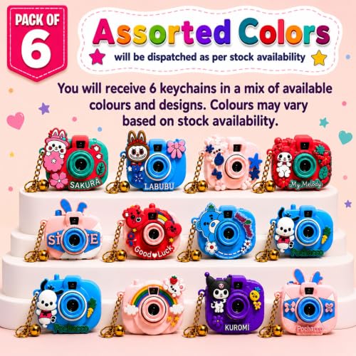 Image of GRAPHENE Cartoon Camera Projection Real Charm Multicolor Key Chain Projector Toy Cute Bell Keyring 5-10 Years Kids Boys Girls Birthday Kitty Return Gifts School Hand Bags Key Ring (Pack of 6)
