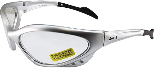 Global Vision Gafas de sol de seguridad Neptune con montura plateada, lentes transparentes que cumplen con las normas ANSI Z87.1-2003