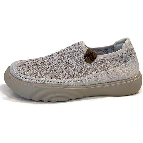 SPATI Women's Comfortable Mesh Breathable Slip-On Shoes Sneakers, Lightweight, Anti-Slip Thick Sole Flat Shoes for Travel & Walking, Casual Loafers for Spring, Summer, and Autumn (Beige, US 8.5) Cover