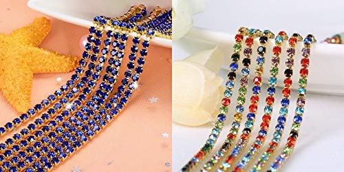 DIY Crafts Pack of 20 Yards 10x2, 6mm, 10 Yards Random Colour Glass Crystal Rhinestone Chain,Gold Bottom Sew on Cup Chains for Ga(Pack of 20 Yards 10x2, 6mm) 1