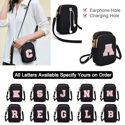 Cell Phone Purses with Crossbody Strap Letter Style, Nylon Small Crossbody Bags for Women Shoulder Bag-Black2