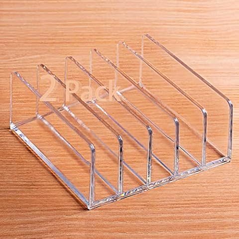 Halyuhn Acrylic Desk Organizer for Sorting Mail, Business Card 2 Pack, 5 Slot Mail Organizer Countertop, Clear Bill Money Divider for Cash Envelope, Acrylic Cell Phone Divider Holder for Charging Cover