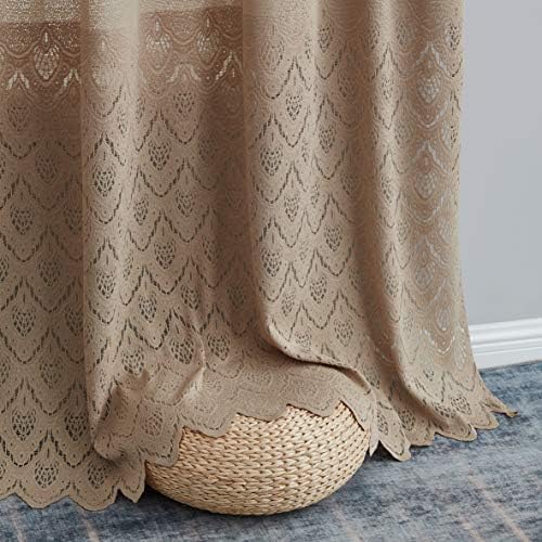HLC.ME Monaco Premium Soft Decorative Ombre Lace Semi Sheer Light Filtering Rod Pocket Window Treatment Curtain Drapery Panels for Bedroom & Living Room - Set of 2 Panels (54 x 84 inches Long, Taupe)