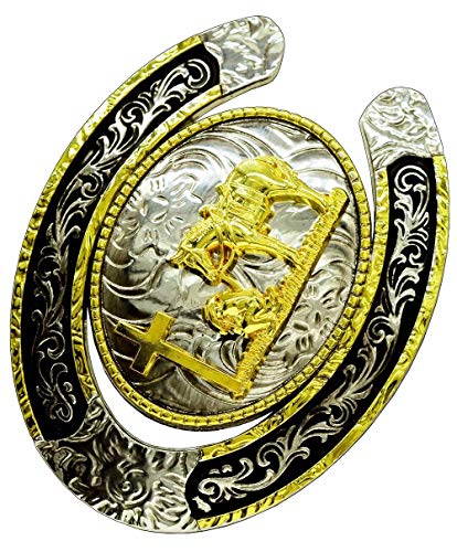 Image of Moranse Cross Cowboy Kneeling Prayer Horse Zinc Alloy Belt Buckles