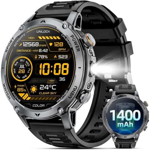 Military Smart Watches for Men, 2026 Fitness Smartwatch with 1400mAh, Answer/Make Calls, Heart Rate, SpO2 Monitor, Sleep Tracker, 100+Sports Mode, IP68 Waterproof Smartwatch for Android iPhone - image 1