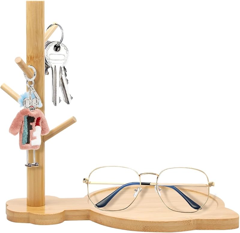 Wooden Jewelry Organizer Key Holder Tree Stand Entryway Table Decor | Multifunctional wooden jewelry organizer and key holder stand keeps small accessories neat for entryway desk and office