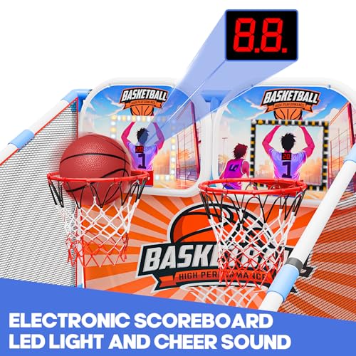2-Player Arcade Basketball Game Set,Upgraded Indoor Hoop with LED Light Electronic Scoreboard 4 Balls,Carnival Games Sports Toys Kids 3-12 for Home Party Backyard Outdoor Boys Girls Toddlers Gifts