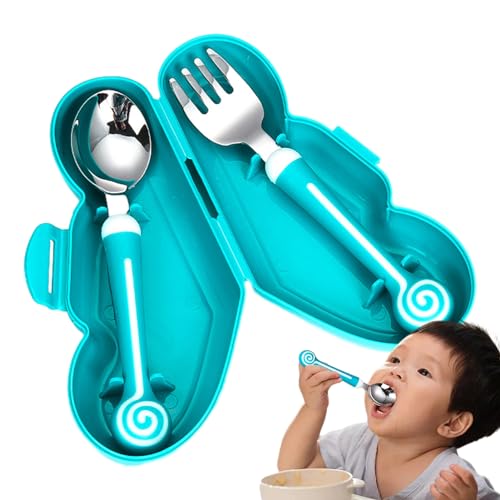 ベビースプーンとフォーク | ベビー用銀器セット 幼児用食器 - セルフフィーディング用のステンレススチールフォークとスプーン、ベビー用銀器、子供用カトラリー幼児用銀器セット Hozilen