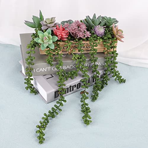 Cewor 4Pcs Artificial Succulents Hanging Plants Fake String Of Pearls For Wall Home Garden Decor (24 Inches Each Length) #TOP3