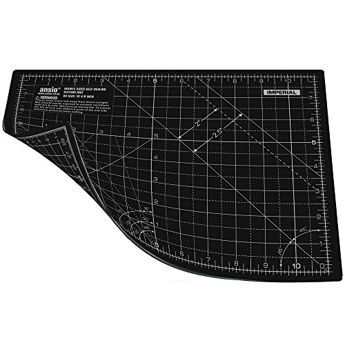 Ansio Tapis de découpe auto-cicatrisant A4 double face 5 couches - Quilting, couture, scrapbooking, tissu et papier - Impérial/métrique 11 x 8 / 29 x 21 cm - Noir/noir