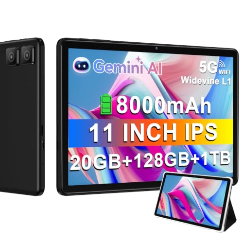 Image of DMOAO Tablet 2026 11 Inch Tablet Android 14 Tablets with 128GB + 20GB Large Storage, Octa-Core 2.0Ghz, 8000mAh,18W Fast Charging, 5G WiFi, GPS, 5+13MP Camera, Widevine L1, Face Unlock-Black