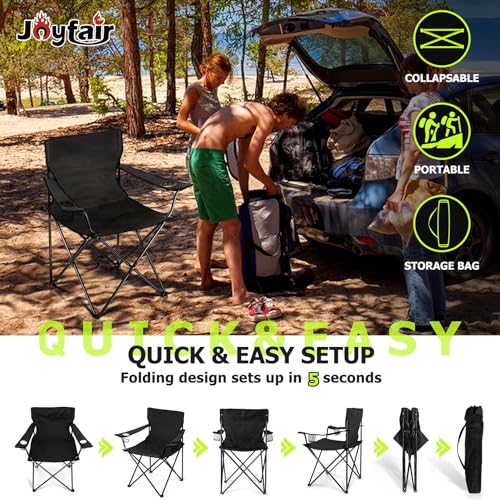 Joyfair Portable Camping Chair, Outdoor Lawn Folding Chairs for Adults, Heavy Duty Large Foldable Chairs for Beach, Fishing, Tailgating and More Outdoor Sport, Carry Bag & Cup Holder (1, Black) - Thumbnail 7