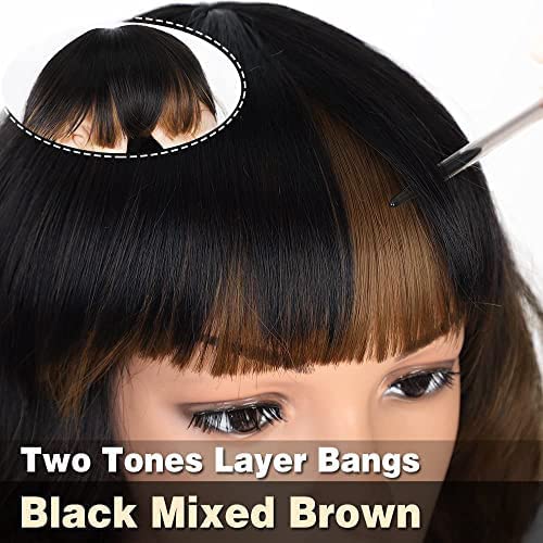 Image of AISI HAIR Ombre Brown Short Wavy Bob Wigs with Bangs for Women Ombre Brown Wavy Wig Natural Looking Resistant Fiber Synthetic Hair for Daily