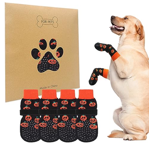 BEAUTYZOO Non Slip Dog Socks for Small Medium Large Dogs, Grip Dog Paw Protector for Hard Wood Floor Senior Old Dogs,Injury Protection to Prevent Licking 2 Pairs Socks for Hot/Cold Pavement
