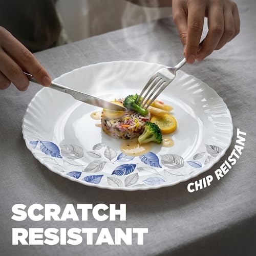 Image of Treo by Milton Opalware Aurelia Lunis Dinner Set of 18 | Serving for 6 | Microwave & Dishwasher Safe | Bone-Ash Free | Tempered Toughness | Plates & Bowls | Crockery Set for Dining & Gifting | White