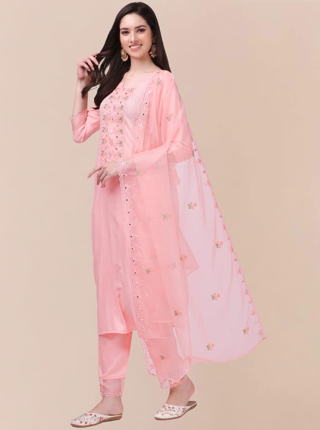 TRENDMALLS Women's Cotton Embroidery Salwar Suit Set Kurta Pant with Dupatta Kurta Set for Women