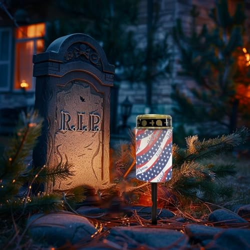 Image of 4th of July Solar Light for Cemetery American Flag Flameless Candle Solar Powered with Star Spangled Grave Memorial Candle for Indenpence Day Patriotic Memorial Decor Cemetery
