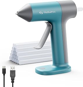 Tilswall Cordless Hot Glue Applicator Kit with Hot Glue Sticks, 30s Fast Preheat, USB-C Rechargeable Glue Applicator Cordless Design, Mini Hot Glue Applicator for DIY Crafts, Home Repairs (Blue)