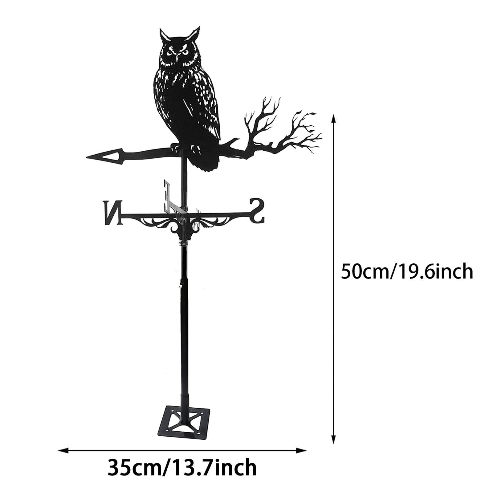 Exquisite Wetterfahne aus Metall, Ornament, Eule, Wetterfahne, langlebig, Retro-Wetterfahne aus Edelstahl, kreative Eule auf dem AST, Gartenstecker, Wetterfahne, Wind für Gartendekoration, D