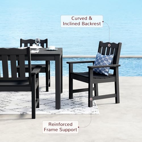 Stoog 7 Pieces Patio Dining Sets, All-Weather HIPS Material & Aluminum Frame Dining Table with 2\" Umbrella Hole, Outdoor Dining Table Set for 6, Never Rot or Fade, Black - Thumbnail 7