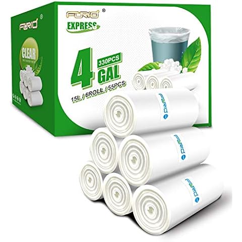 Clear Small Trash Bags - 4 Gallon Garbage Bags FORID Wastebasket Bin Liners 330 Count Plastic Trash Bags for Bathroom Bedroom Office Trash Can 15 Liters - Durable & Thick Trash Bag Cover