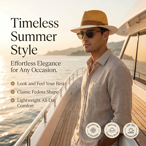 Image of Gamboa Original Panama Hat for Men and Women Fedora Straw Summer Beach Sun Hat Protection UV UPF50+