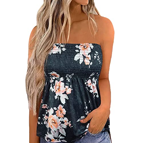 Damen Schlauch-Top Tube Top Strapless Sexy Casual Gefaltet Trägerlos Bandeau Bluse Shirt Weste Tops plissiert(L-Typ 3)