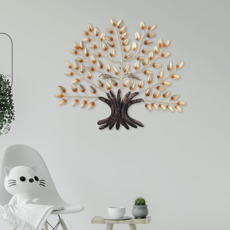 Image of Artemade Iron Decorative Wall Hanging Neem Orenge Leaf Tree with Two Bird Art Sculpture Wall Mounted Home Decor Wall Arts for Living Room Bed Room (50 X 31 Cm, Pack of 1)