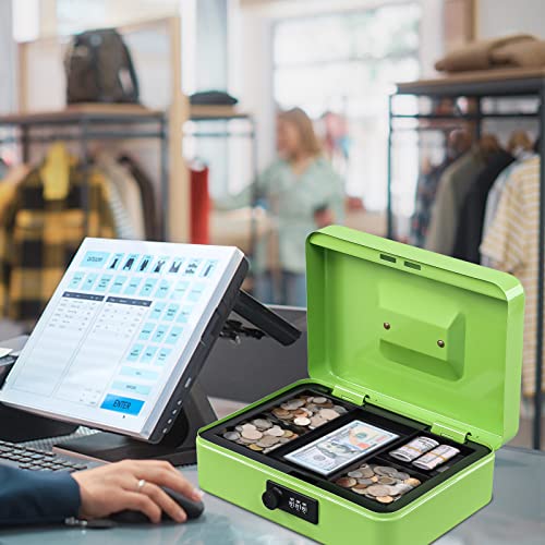 Image of KYODOLED Large Cash Box with Combination Lock,Safe Metal Box for Money, Storage Lock Box with Money Tray,9.84 inchx 7 inchx 3.54 inch Limegreen Large