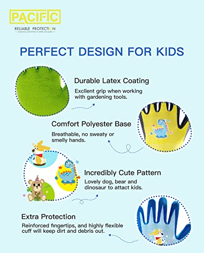 Pacific Ppe 3 Pairs Kids Gardening Gloves For Age 8-12, Children Yard Work Gloves, Toddler Rubber Coated Garden Gloves, Children Yard Work Gloves For Boys & Girls, Blue & Green & Yellow, Xs #TOP2