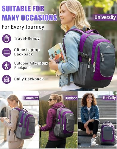 Image of ProEtrade Extra Large Backpack Bookbag for College Travel Laptop Business Hiking Backpack Fit Laptop Up to 17 Inch Sturdy Multi Compartment Gifts for Men Women Night Light Reflective (Light Purple A)