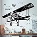 WandSticker4U®- XL stickers muraux garçon rétro AVION DESSIN noir (130x93 cm) I affiche nuages autocollants décoratifs I sticker mural pour salon chambre cuisine chambre d'enfant Jeune ado