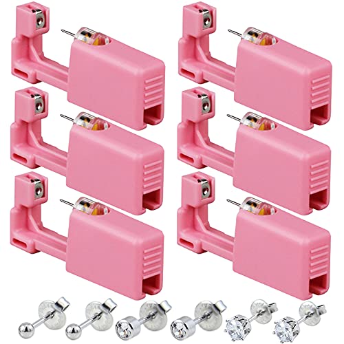 Ear Piercing Gun Kit - Prgislew 6 Pack Self Ear Piercing Kit Disposable Ear Piercing Tool with Ear Studs and Clean Tool Portable Ear Pierce Kit Tool for Ear Cartilage Helix Piercing Gun (Silver)