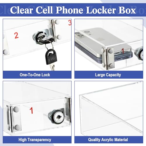 Image of Layhit Clear 3 Slots Cell Phone Locker Box for Classroom Clear Acrylic Cell Phone Storage Cabinet Bin with Door Locks for Classroom School Students Office Factory Employees